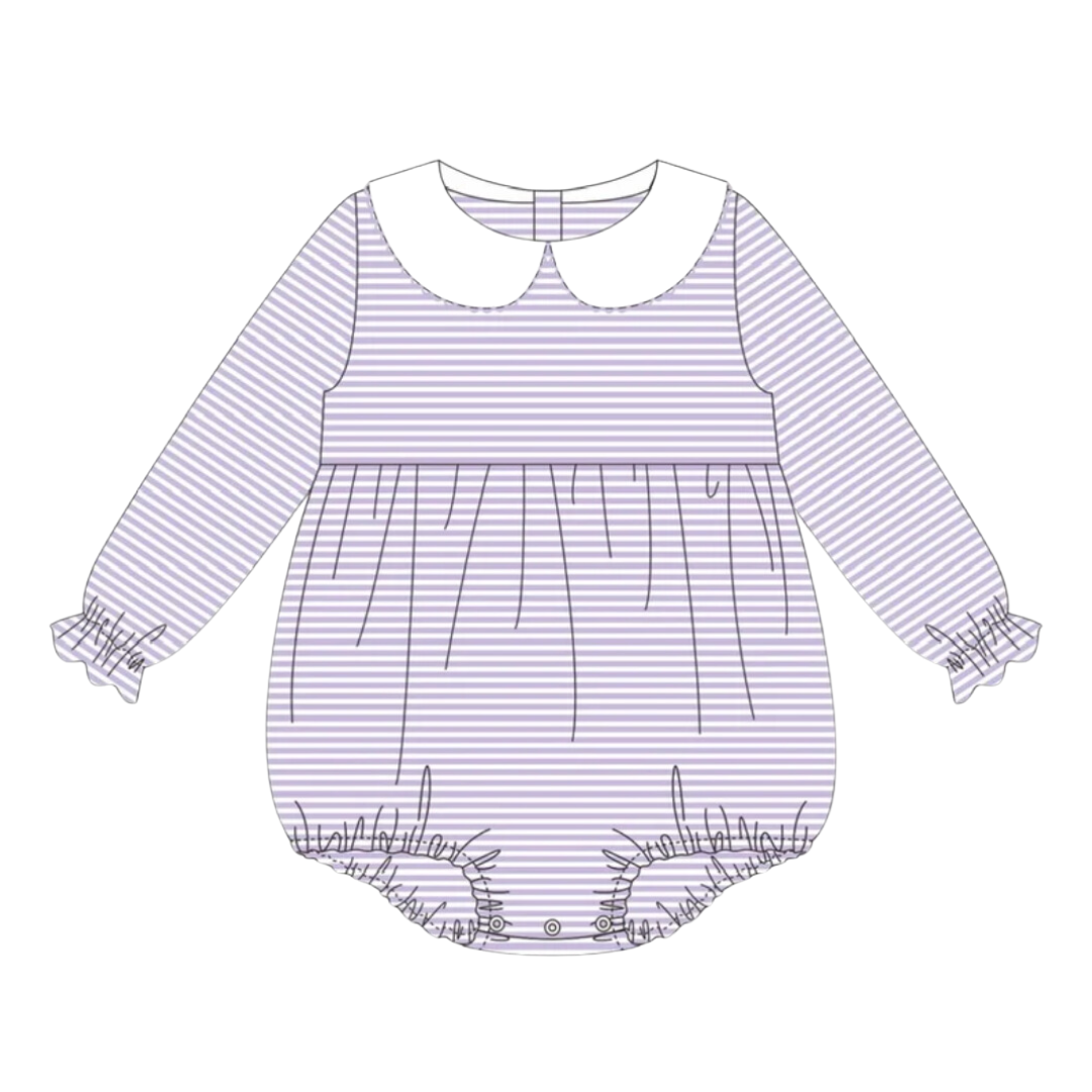 Easter Ruffle Long Sleeve Striped Peter Pan Collar Bubble