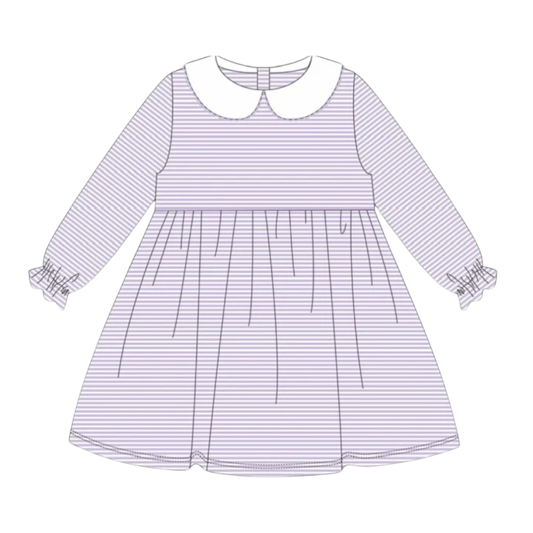 Ruffle Long Sleeve Peter Pan Collar Striped Dress