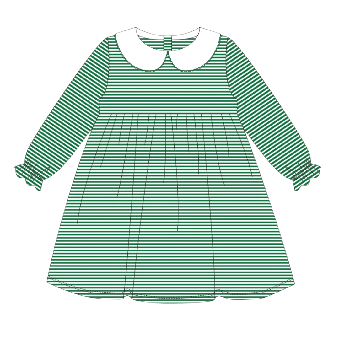 Christmas Ruffle Long Sleeve Peter Pan Collar Striped Dress