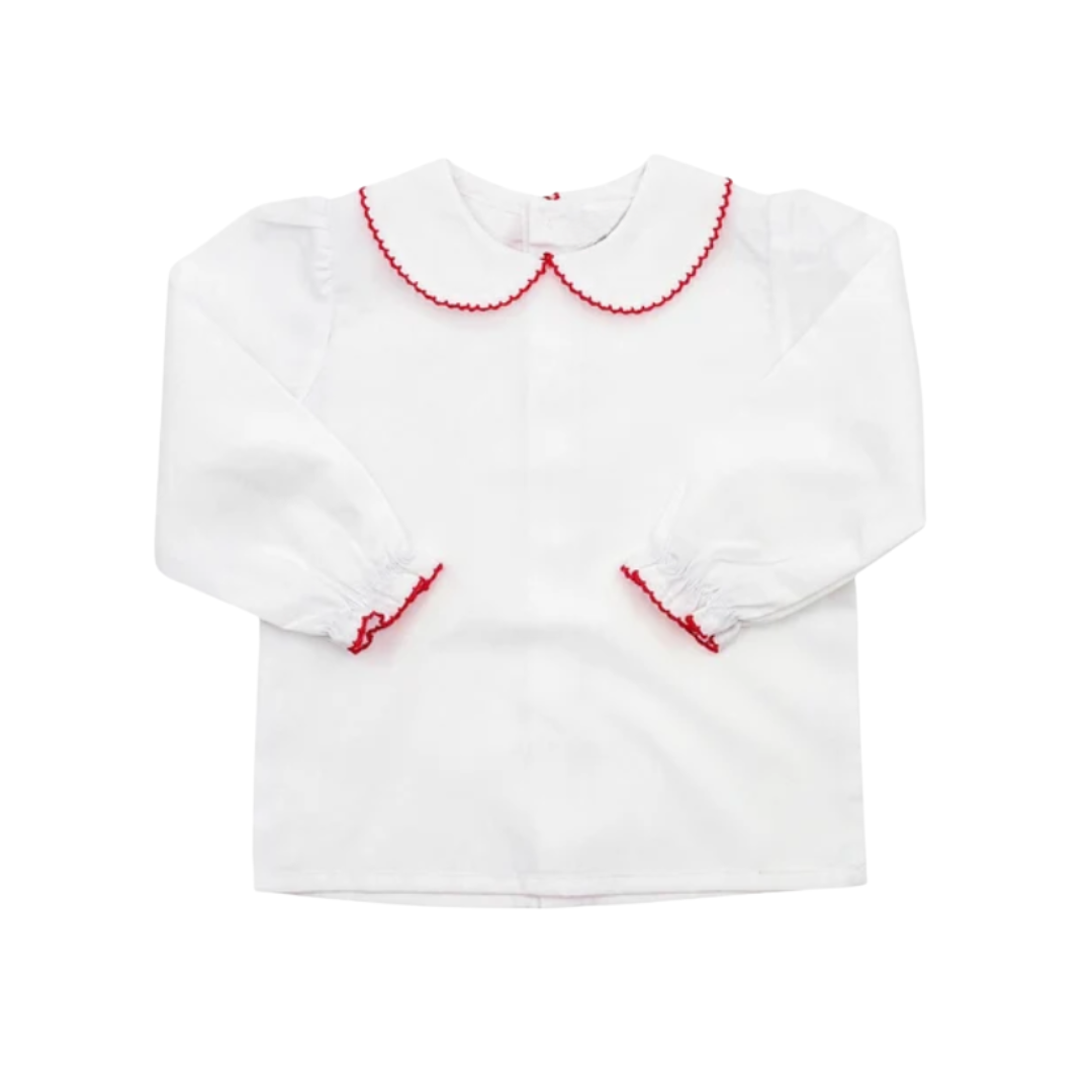 Christmas Long Sleeve Picot Trim Collar Shirt