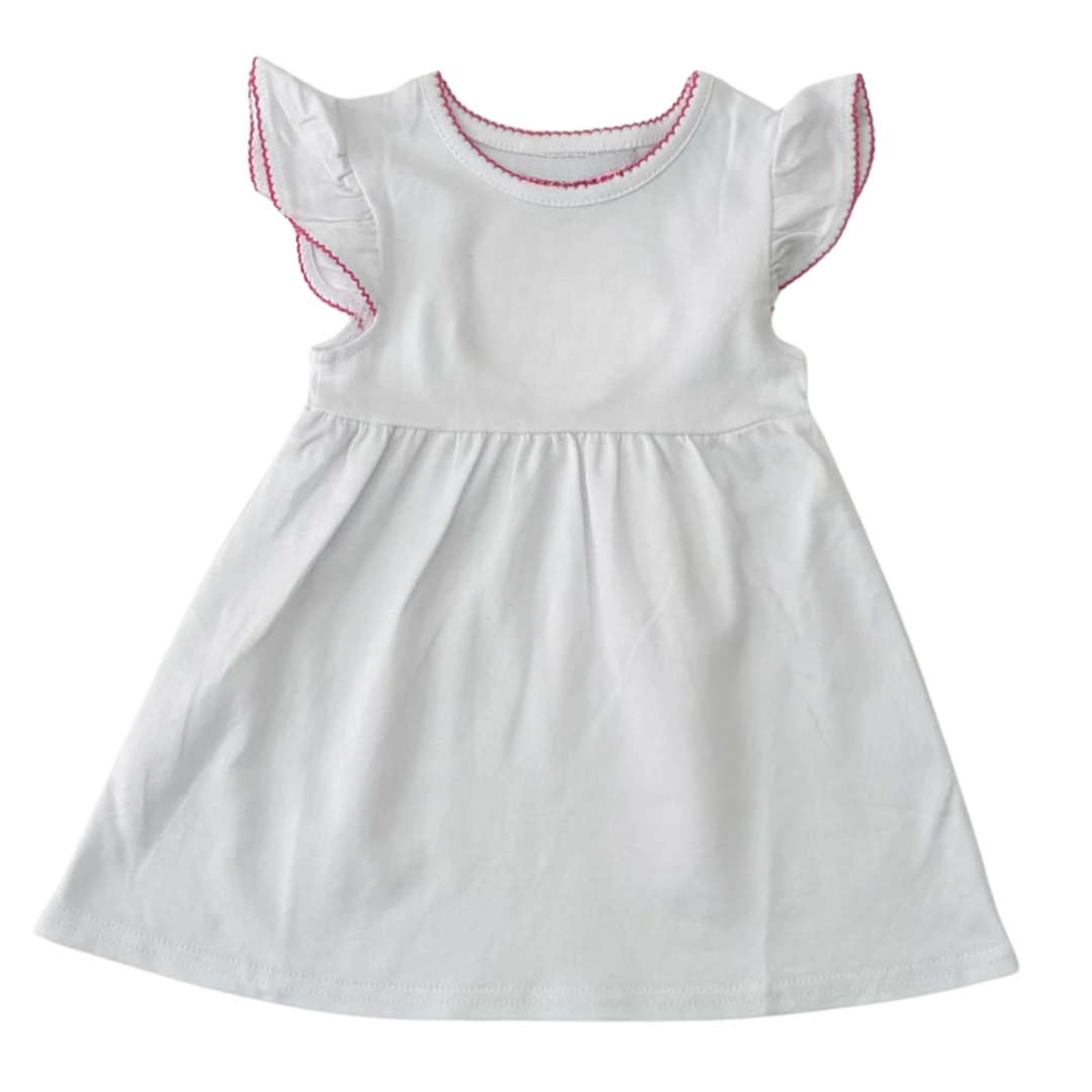 Flutter Sleeve Knit Dress with Picot Trim