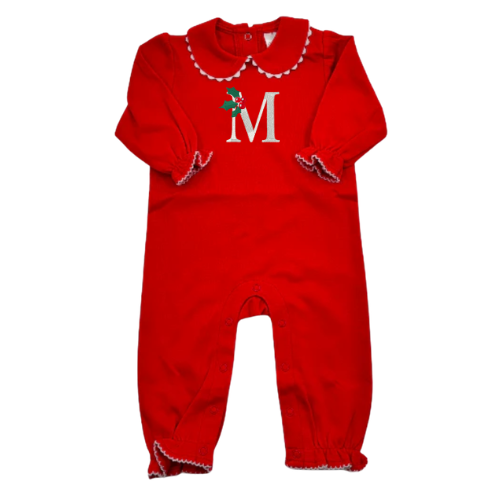 Christmas Long Sleeve Ric Rac Collar Romper