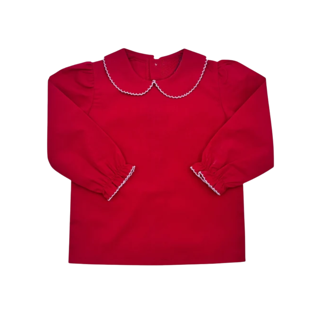 Christmas Long Sleeve Picot Trim Collar Shirt