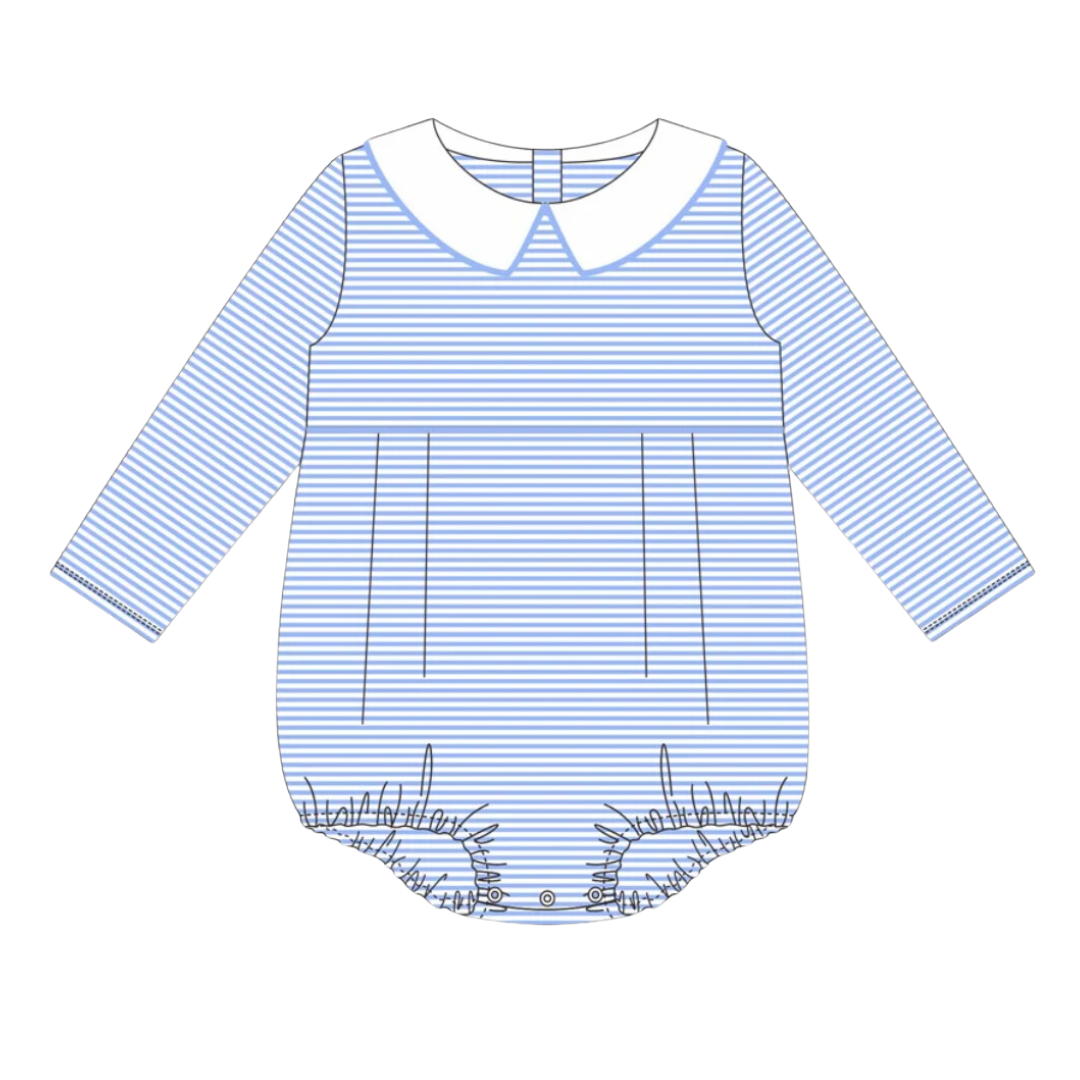 Long Sleeve Peter Pan Collar Striped Bubble