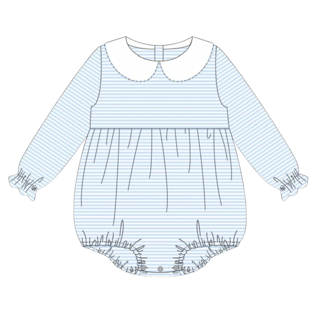 Ruffle Long Sleeve Striped Peter Pan Collar Bubble