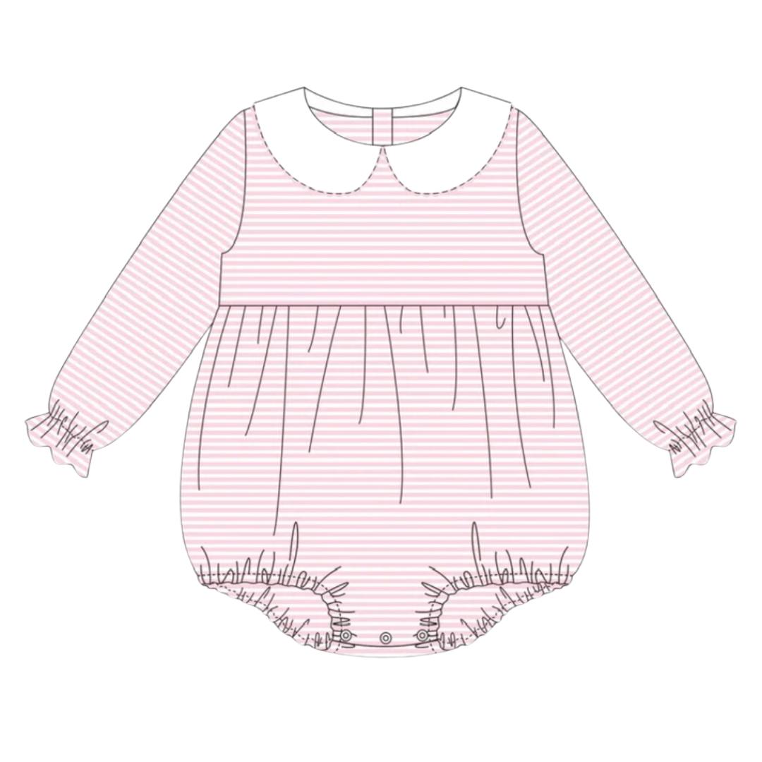 Ruffle Long Sleeve Striped Peter Pan Collar Bubble