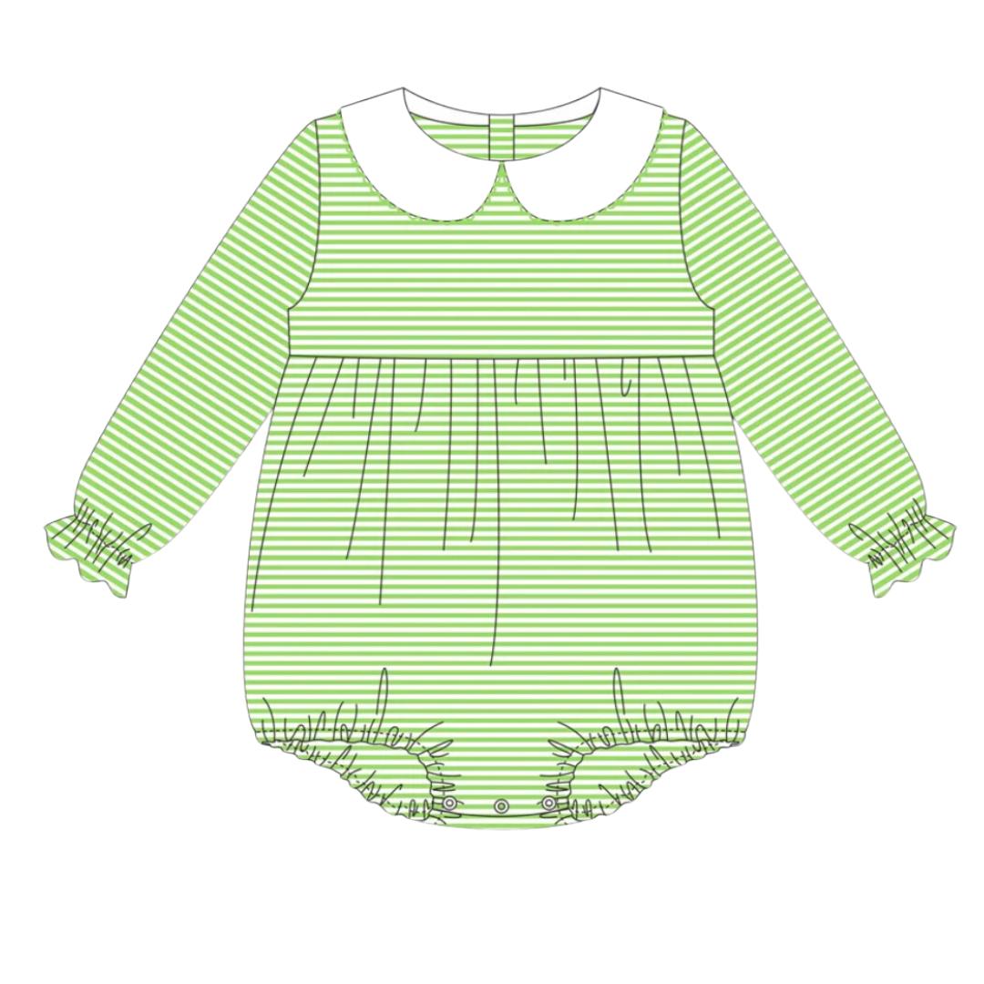 Ruffle Long Sleeve Striped Peter Pan Collar Bubble