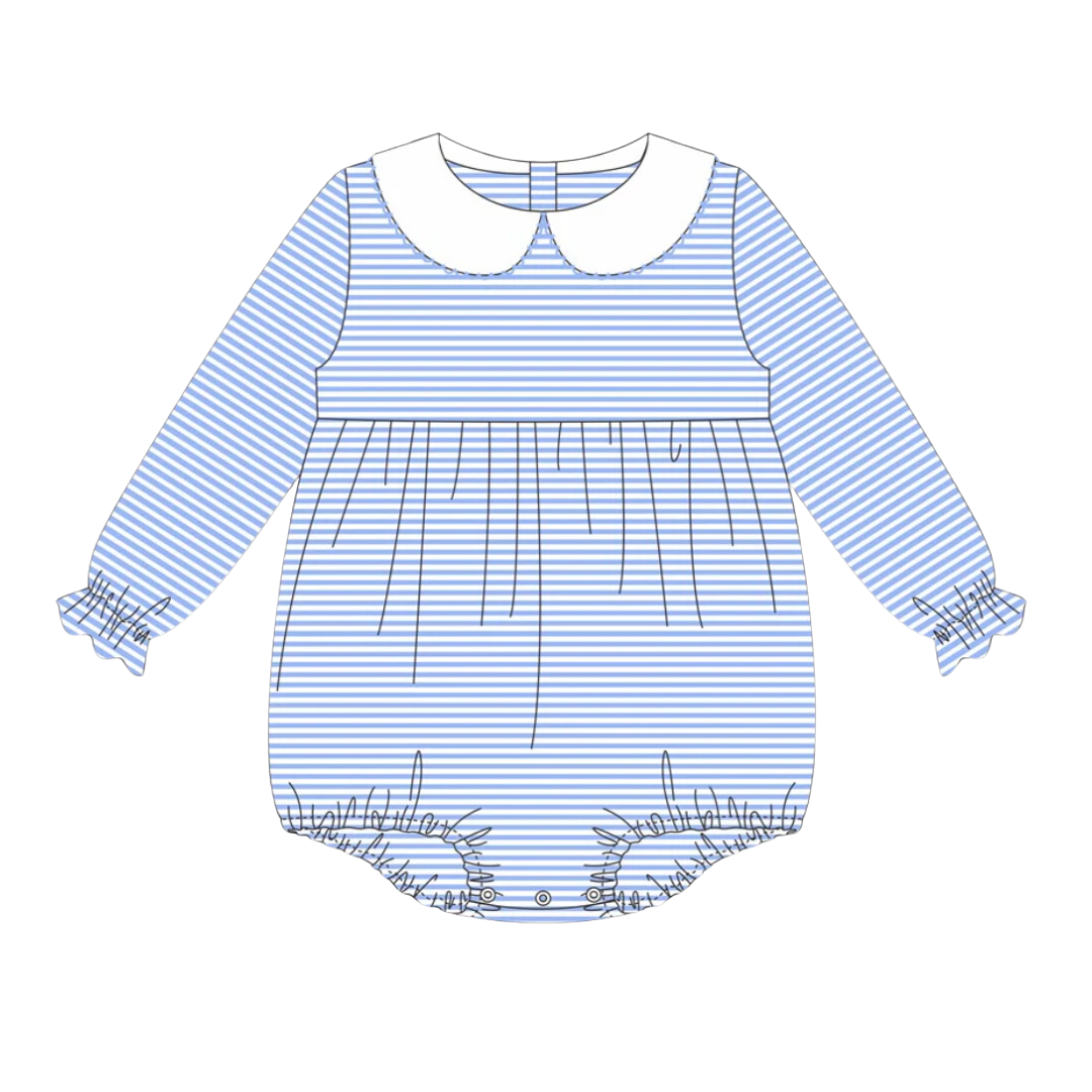 Ruffle Long Sleeve Striped Peter Pan Collar Bubble