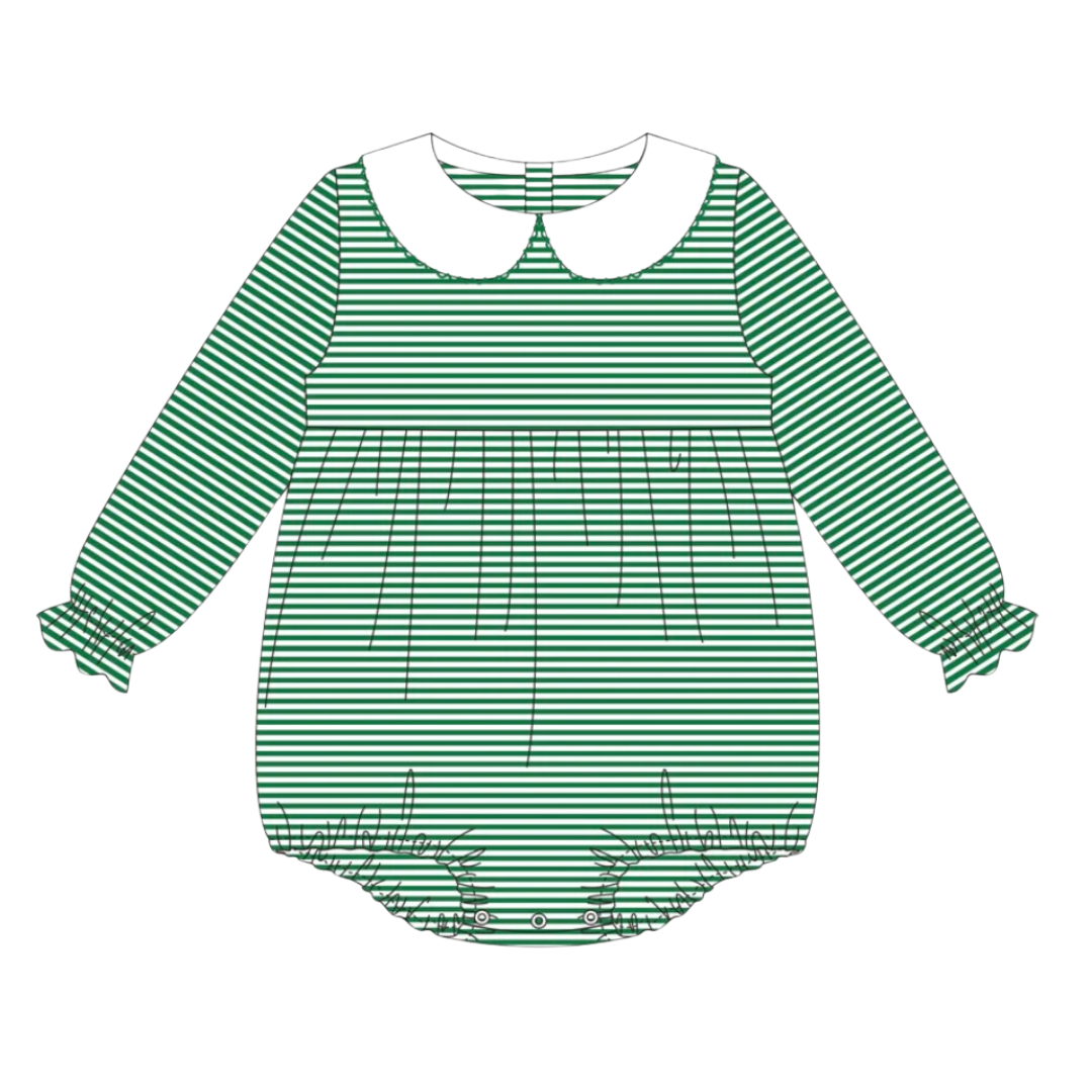 Ruffle Long Sleeve Striped Peter Pan Collar Bubble