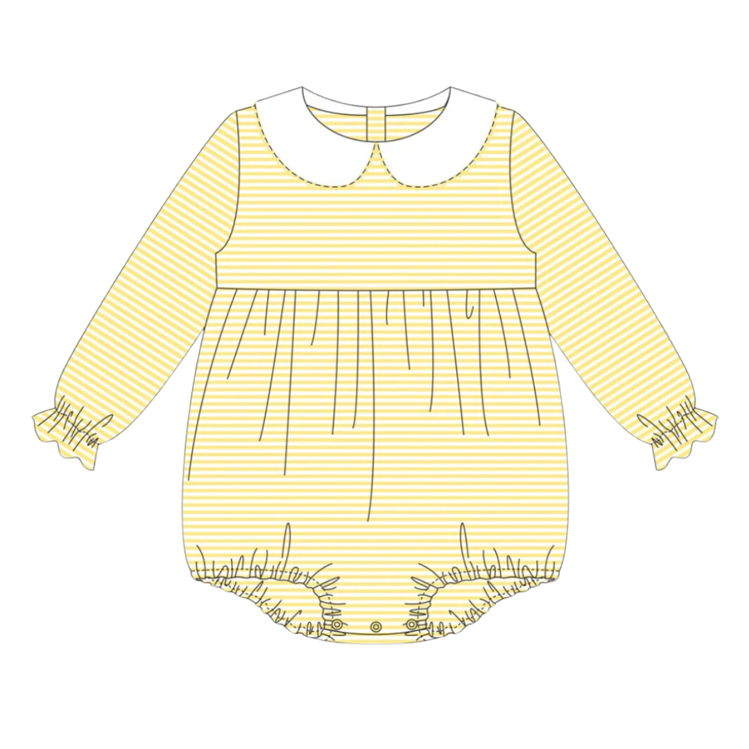 Ruffle Long Sleeve Striped Peter Pan Collar Bubble
