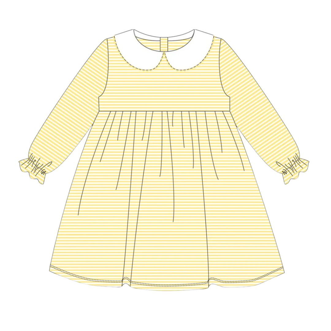 Ruffle Long Sleeve Peter Pan Collar Striped Dress