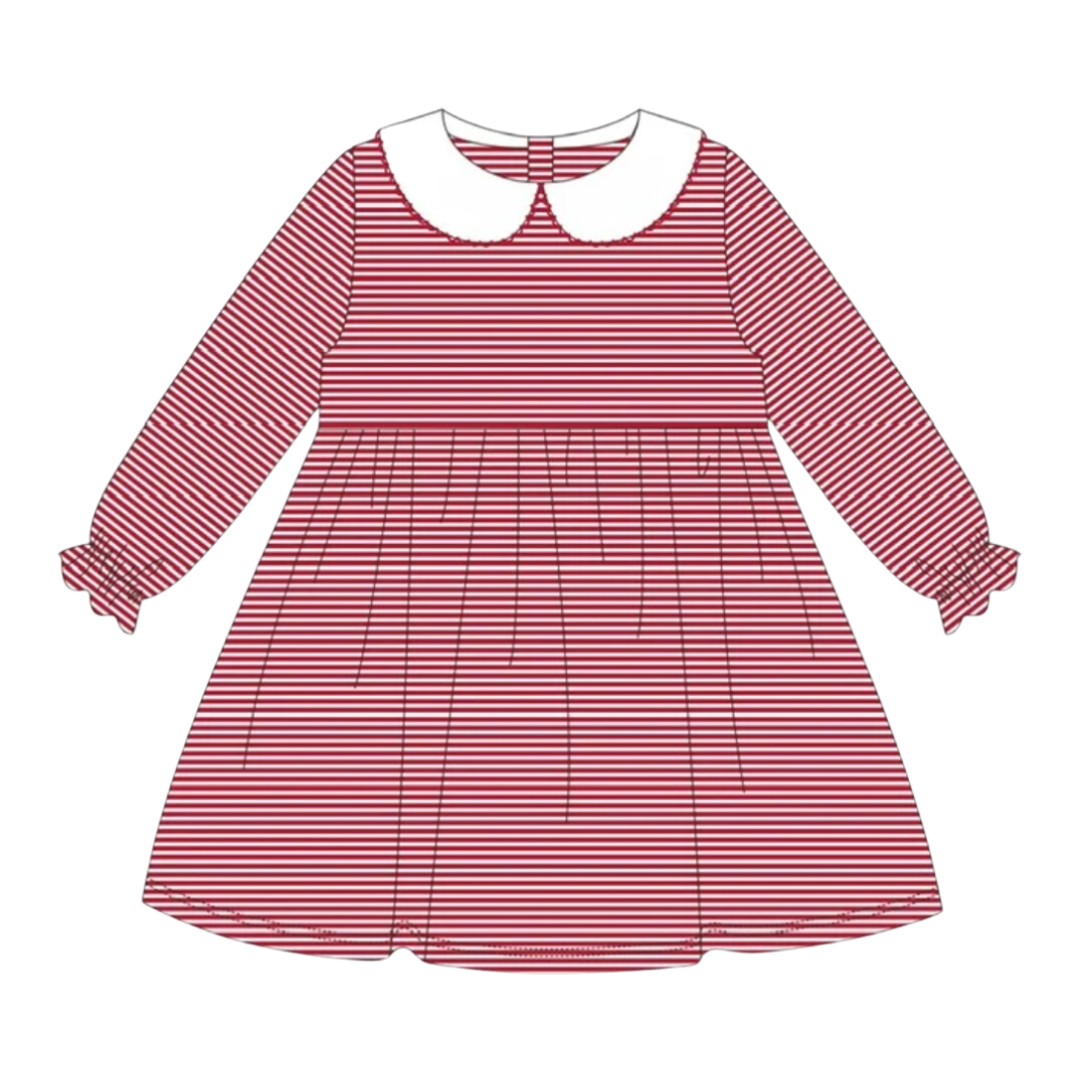 Ruffle Long Sleeve Peter Pan Collar Striped Dress