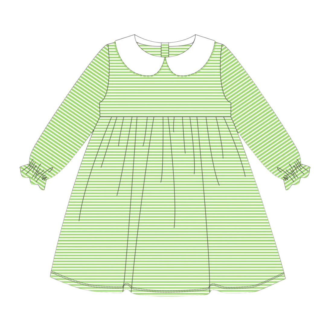 Ruffle Long Sleeve Peter Pan Collar Striped Dress