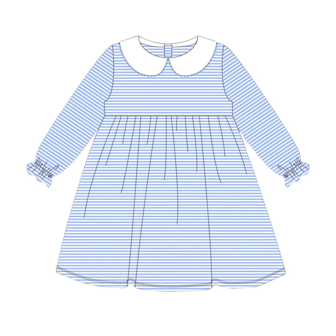 Ruffle Long Sleeve Peter Pan Collar Striped Dress