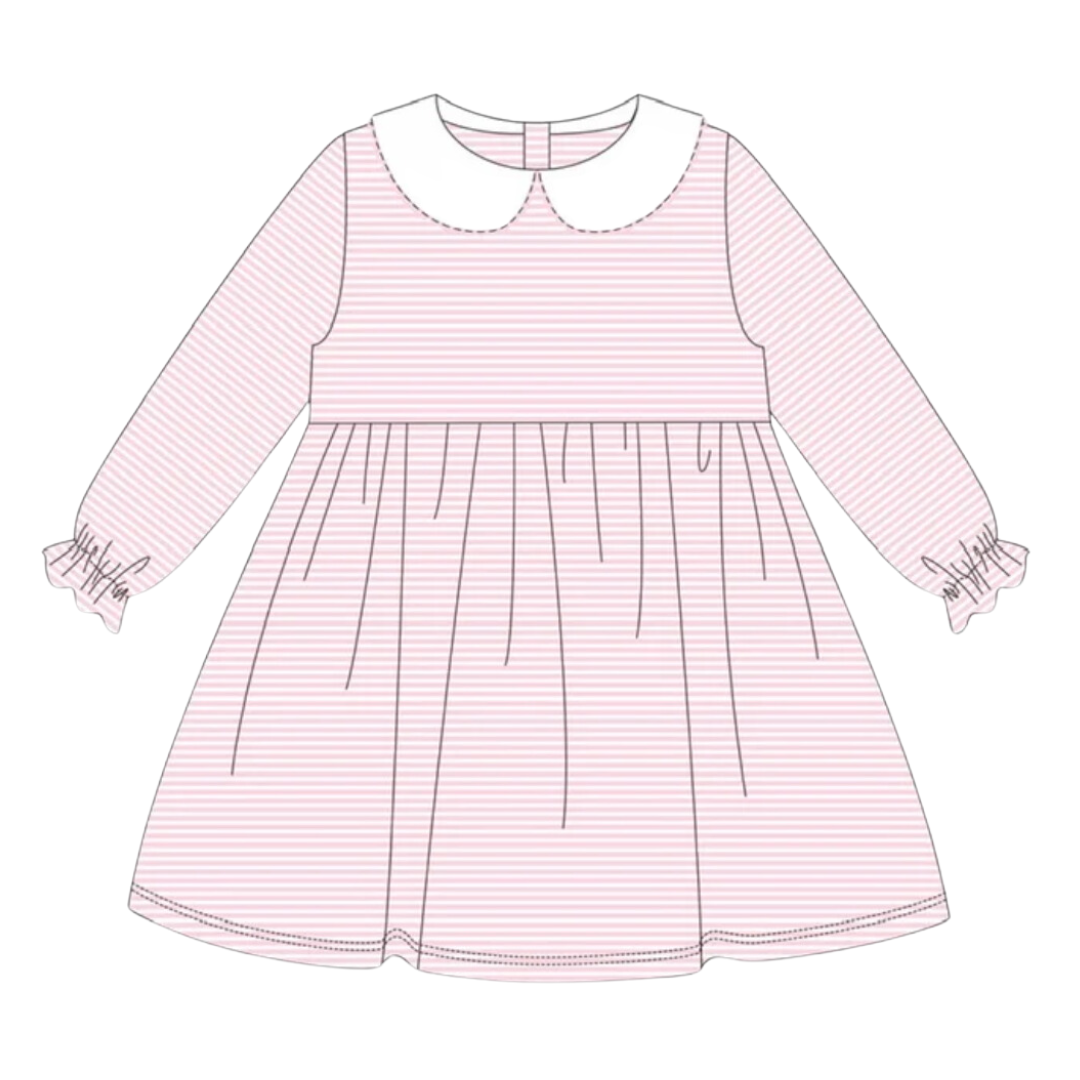 Ruffle Long Sleeve Peter Pan Collar Striped Dress