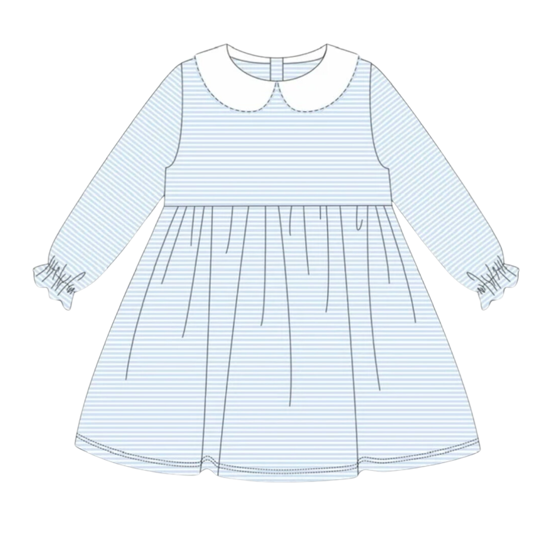 Ruffle Long Sleeve Peter Pan Collar Striped Dress