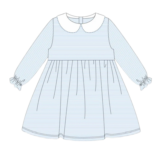 Ruffle Long Sleeve Peter Pan Collar Striped Dress