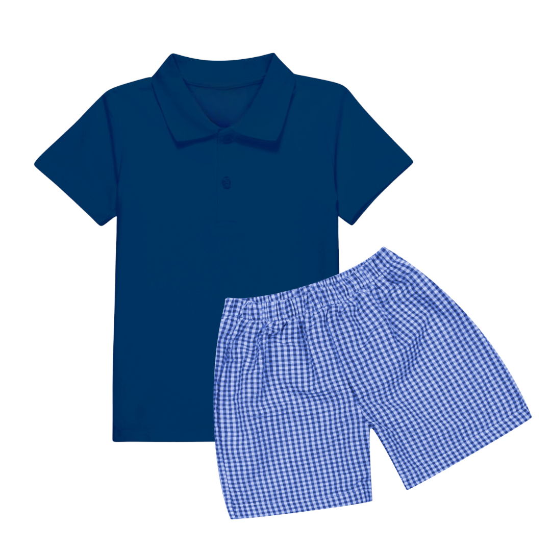 Navy Short Sleeve Polo + Seersucker Shorts