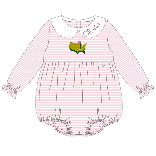 Golf Ruffle Long Sleeve Striped Peter Pan Collar Bubble