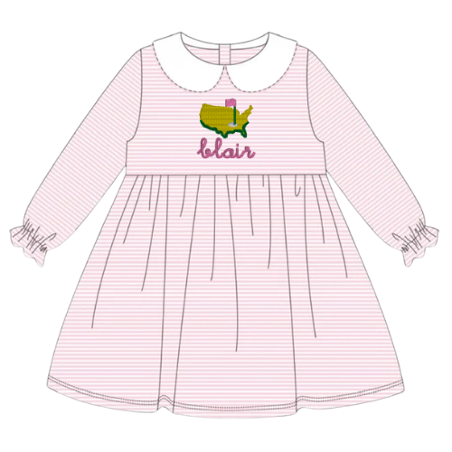 Golf Ruffle Long Sleeve Peter Pan Collar Striped Dress