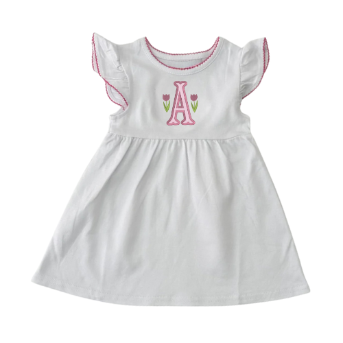 Easter Flutter Sleeve Knit Dress with Picot Trim