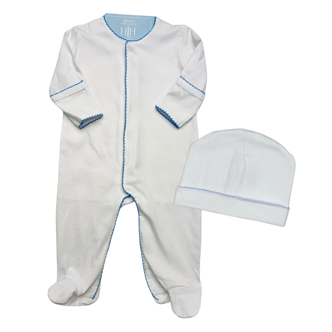 Picot Trim Footed Onesie and Hat Bundle