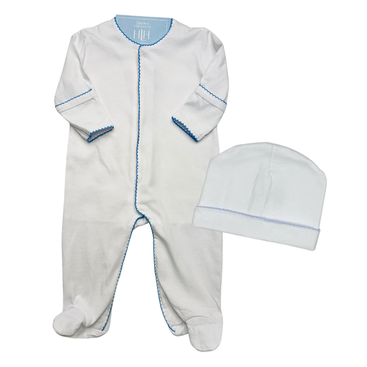 Picot Trim Footed Onesie and Hat Bundle