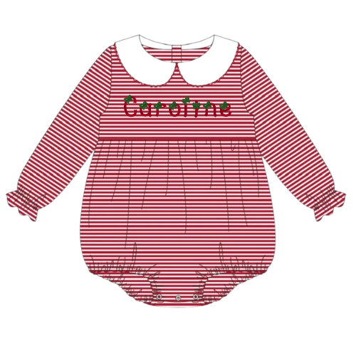 Christmas Ruffle Long Sleeve Striped Peter Pan Collar Bubble