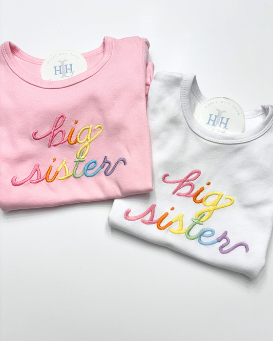 Ready to Ship- Long Sleeve Big Sister Rainbow Tee