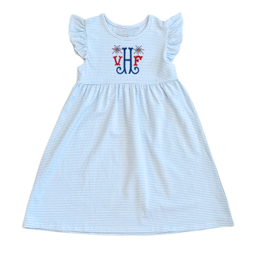 Patriotic Knit Stripe Flutter Sleeve Dress