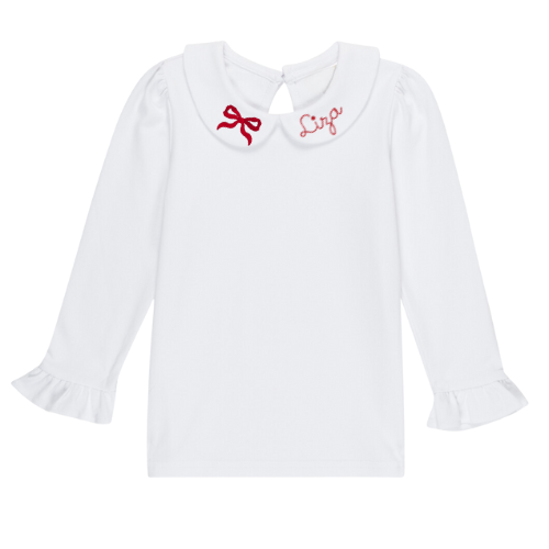 Christmas Long Sleeve Ruffle Peter Pan Shirt