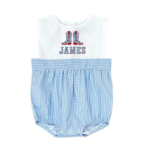 Summer White Top/ Gingham Bottom Bubble