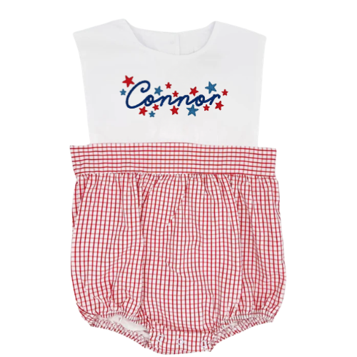 Patriotic White Top/ Gingham Bottom Bubble