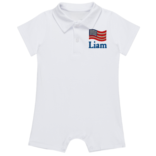 Patriotic Short Sleeve Polo Romper