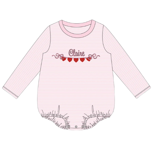 Valentine's Long Sleeve Stripe Tshirt Bubble