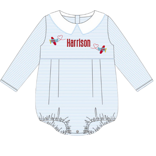 Valentine's Long Sleeve Peter Pan Collar Striped Bubble