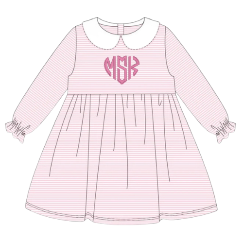 Valentine's Ruffle Long Sleeve Peter Pan Collar Striped Dress