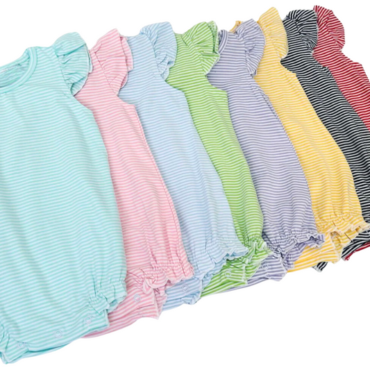 Knit Stripe Flutter Sleeve Bubble