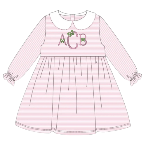 Easter Ruffle Long Sleeve Peter Pan Collar Striped Dress