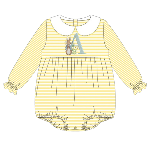 Easter Ruffle Long Sleeve Striped Peter Pan Collar Bubble