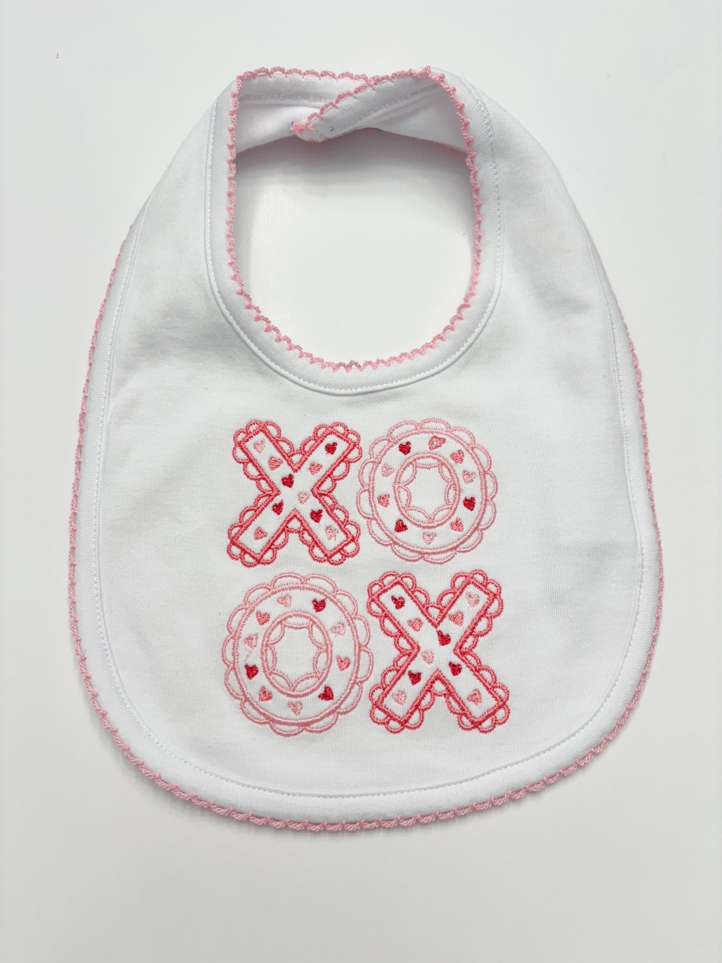 Ready to Ship- Valentine's Day XOXO Picot Trim Bib