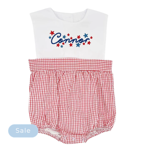 Patriotic White Top/ Gingham Bottom Bubble