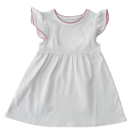 Flutter Sleeve Knit Dress with Picot Trim