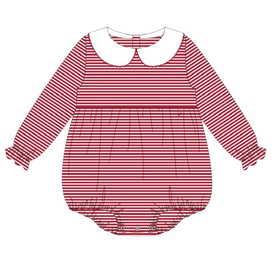 Ruffle Long Sleeve Striped Peter Pan Collar Bubble